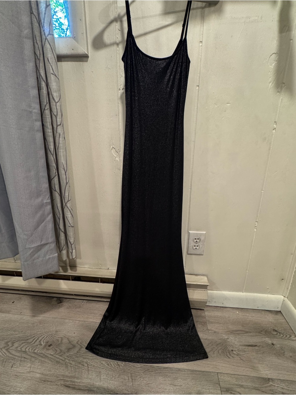 NWOT SKIMS Black Ribbed Maxi Dress METALLIC